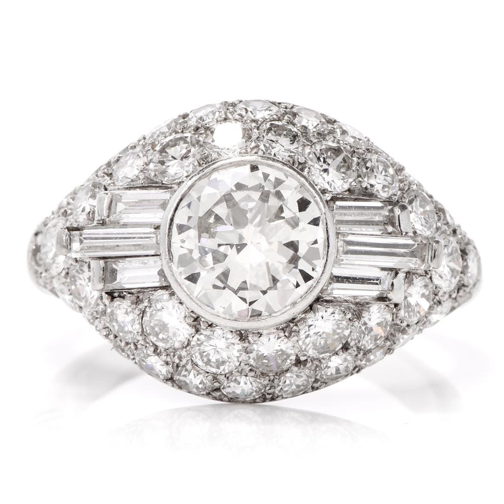 1930s 3.35 Carat Diamond Platinum Engagement Ring In Excellent Condition In Miami, FL