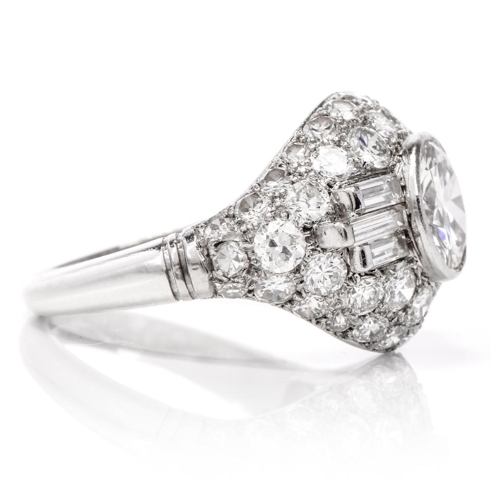 Women's 1930s 3.35 Carat Diamond Platinum Engagement Ring