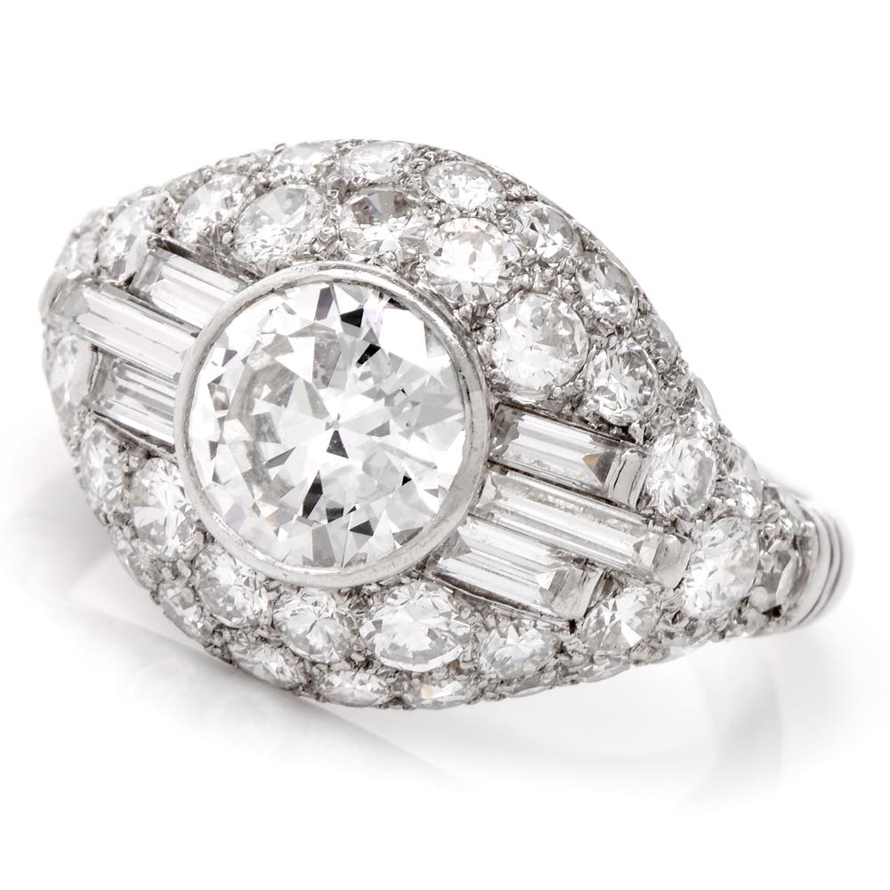 1930s 3.35 Carat Diamond Platinum Engagement Ring 2