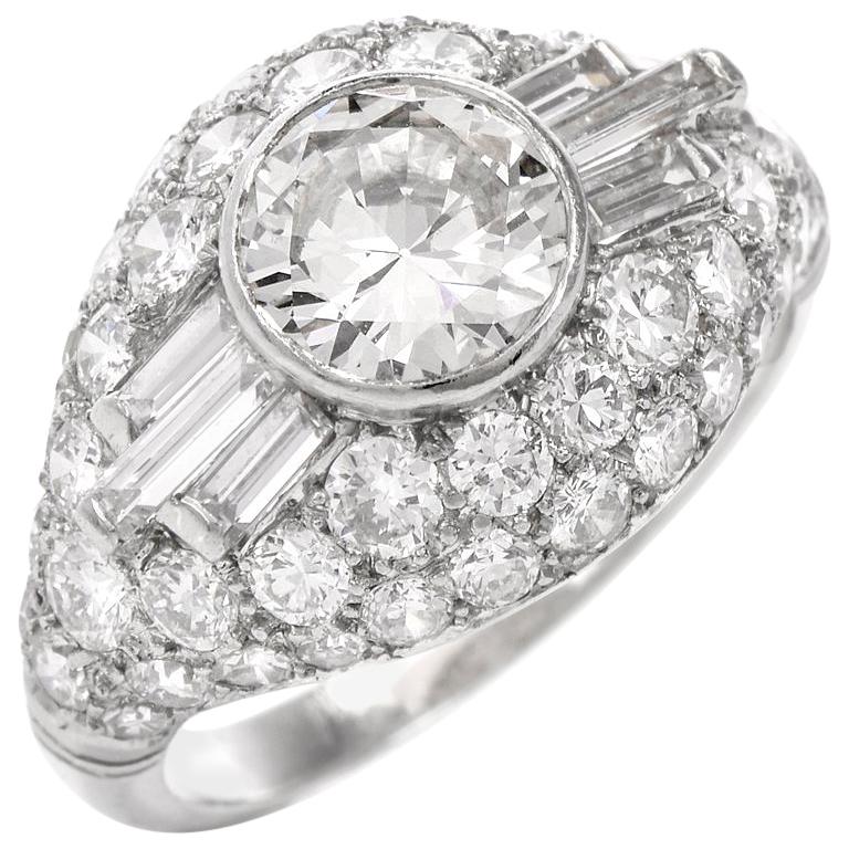 1930s 3.35 Carat Diamond Platinum Engagement Ring