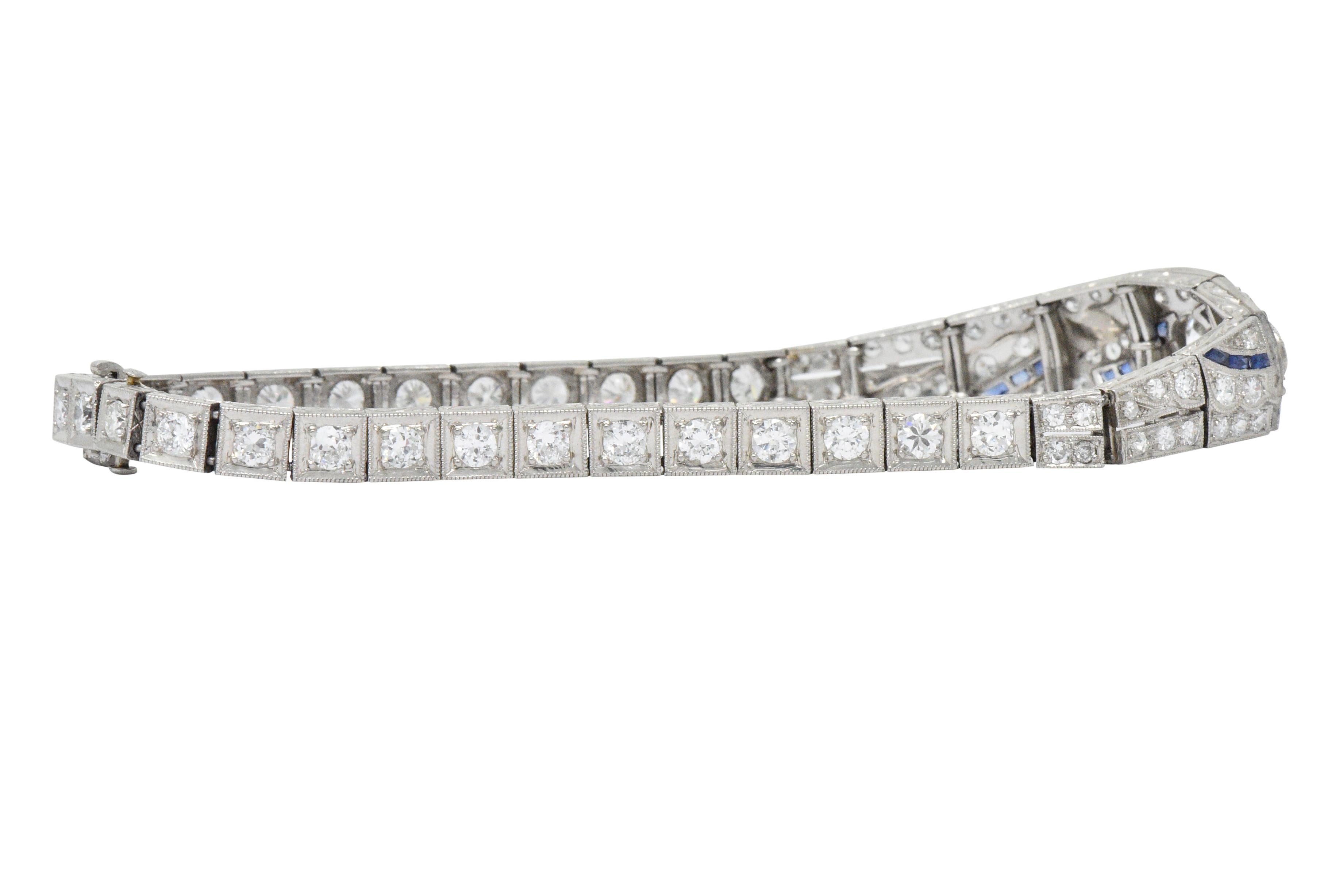 Women's or Men's 1930s 3.60 Carat Diamond Sapphire Platinum Art Deco Belly Bracelet