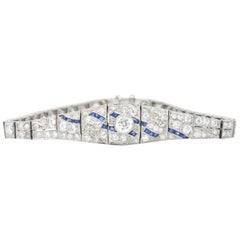 1930s 3.60 Carat Diamond Sapphire Platinum Art Deco Belly Bracelet