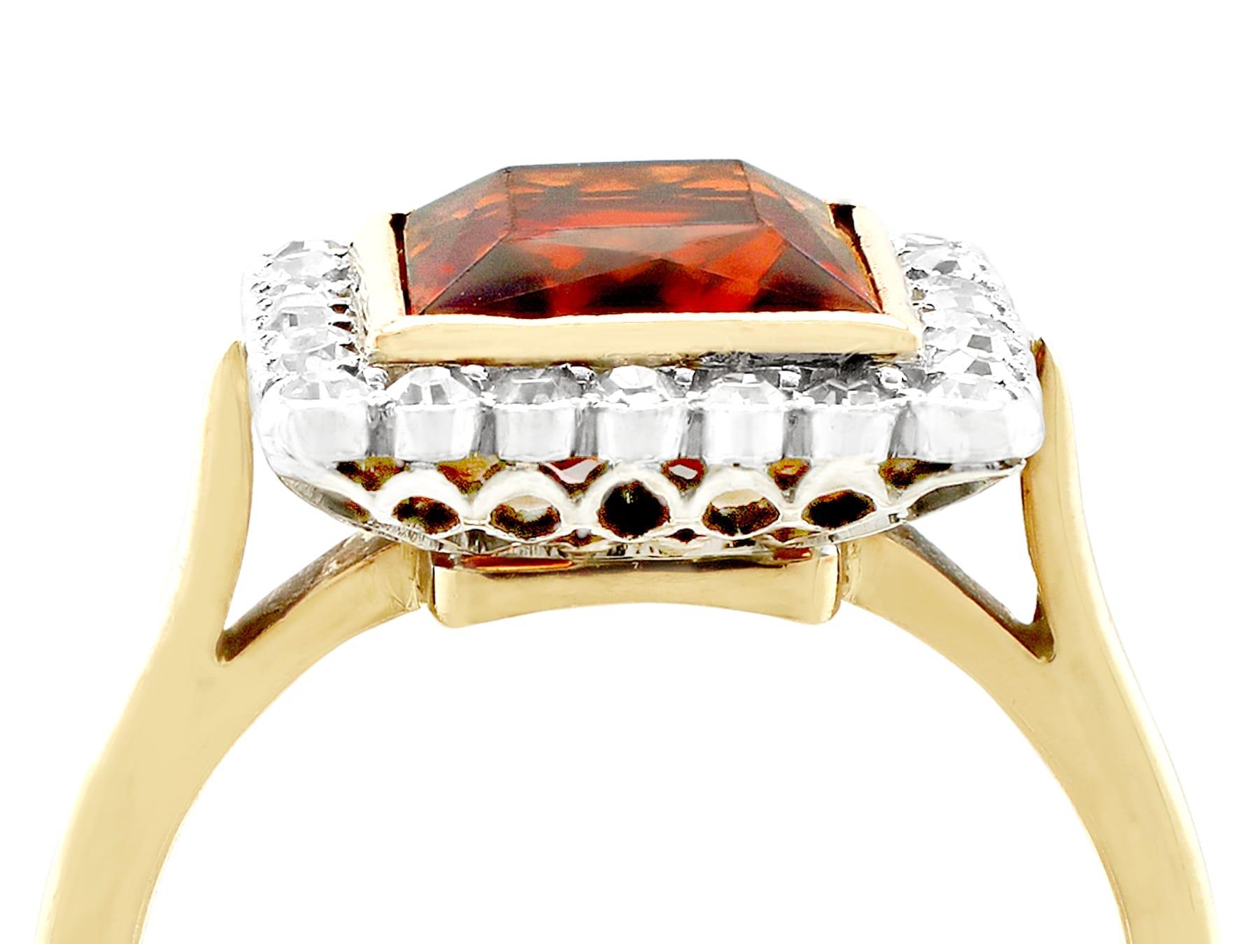 A stunning antique 1930s 3.61 carat citrine and 1.20 carat diamond, 18 karat yellow gold and palladium set cocktail ring; part of our diverse antique jewelry and estate jewelry collections.

This stunning, fine and impressive antique gemstone ring