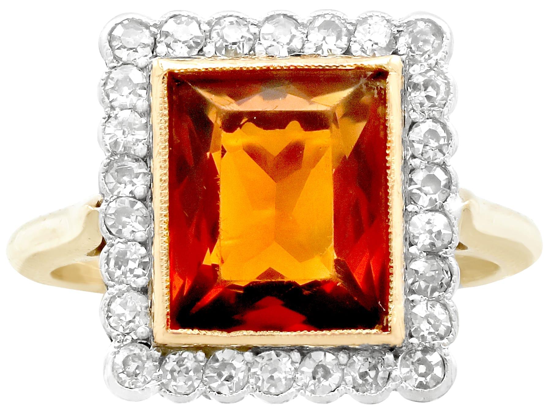 1930s 3.61 Carat Citrine and 1.20 Carat Diamond Yellow Gold Cocktail Ring In Excellent Condition For Sale In Jesmond, Newcastle Upon Tyne