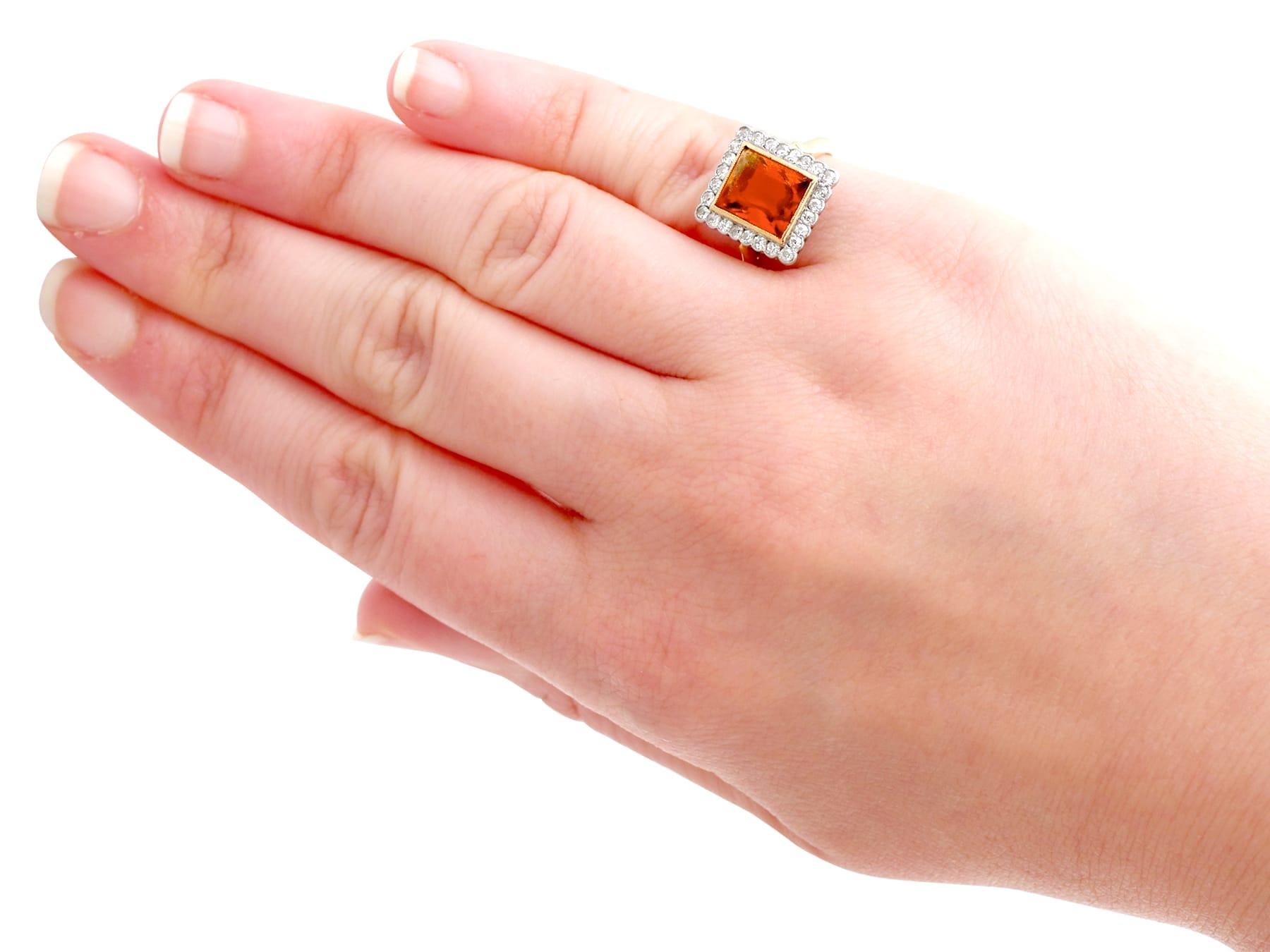 1930s 3.61 Carat Citrine and 1.20 Carat Diamond Yellow Gold Cocktail Ring For Sale 2