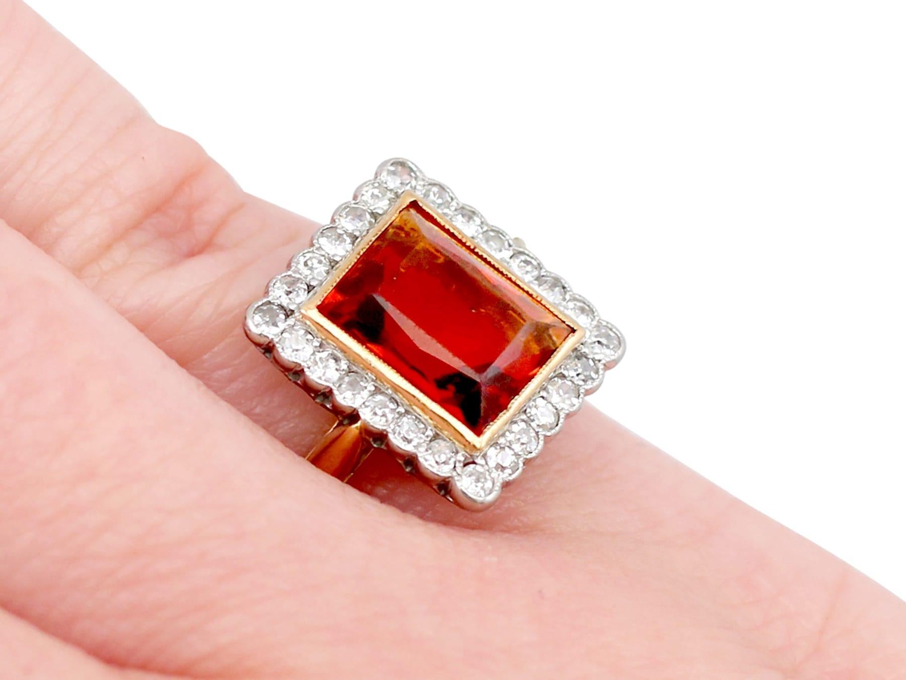 1930s 3.61 Carat Citrine and 1.20 Carat Diamond Yellow Gold Cocktail Ring For Sale 3