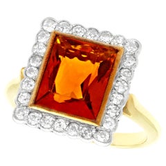 Vintage 1930s 3.61 Carat Citrine and 1.20 Carat Diamond Yellow Gold Cocktail Ring
