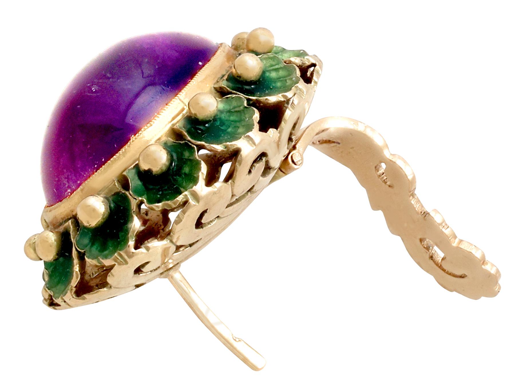 1930s 39.82 Carat Cabochon Cut Amethyst Green Enamel Gold Jewelry Set For Sale 10