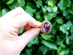 1930s 39.82 Carat Cabochon Cut Amethyst Green Enamel Gold Jewelry Set