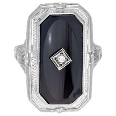 Antique 1930s .4 Carat Diamond Black Onyx Cameo Flip Ring