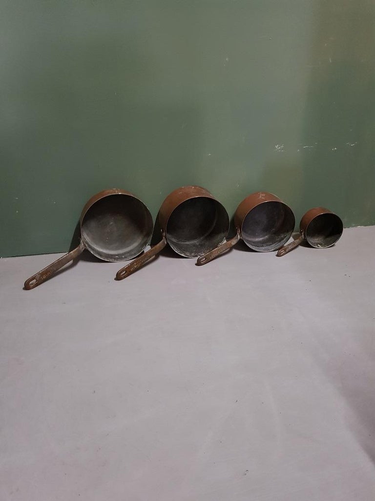 20th Century 1930s 4-Piece French Copper Pan Set For Sale