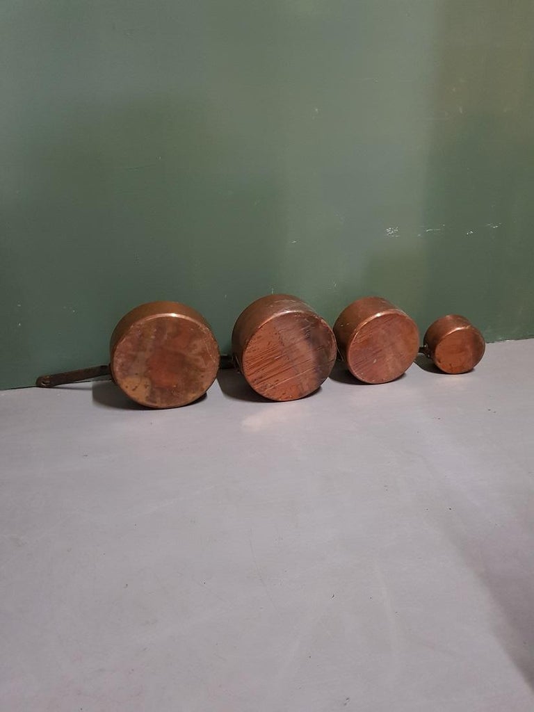 Metal 1930s 4-Piece French Copper Pan Set For Sale