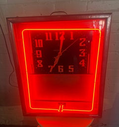 Reloj Publicitario Art Decó Neón Rojo Años 30/40