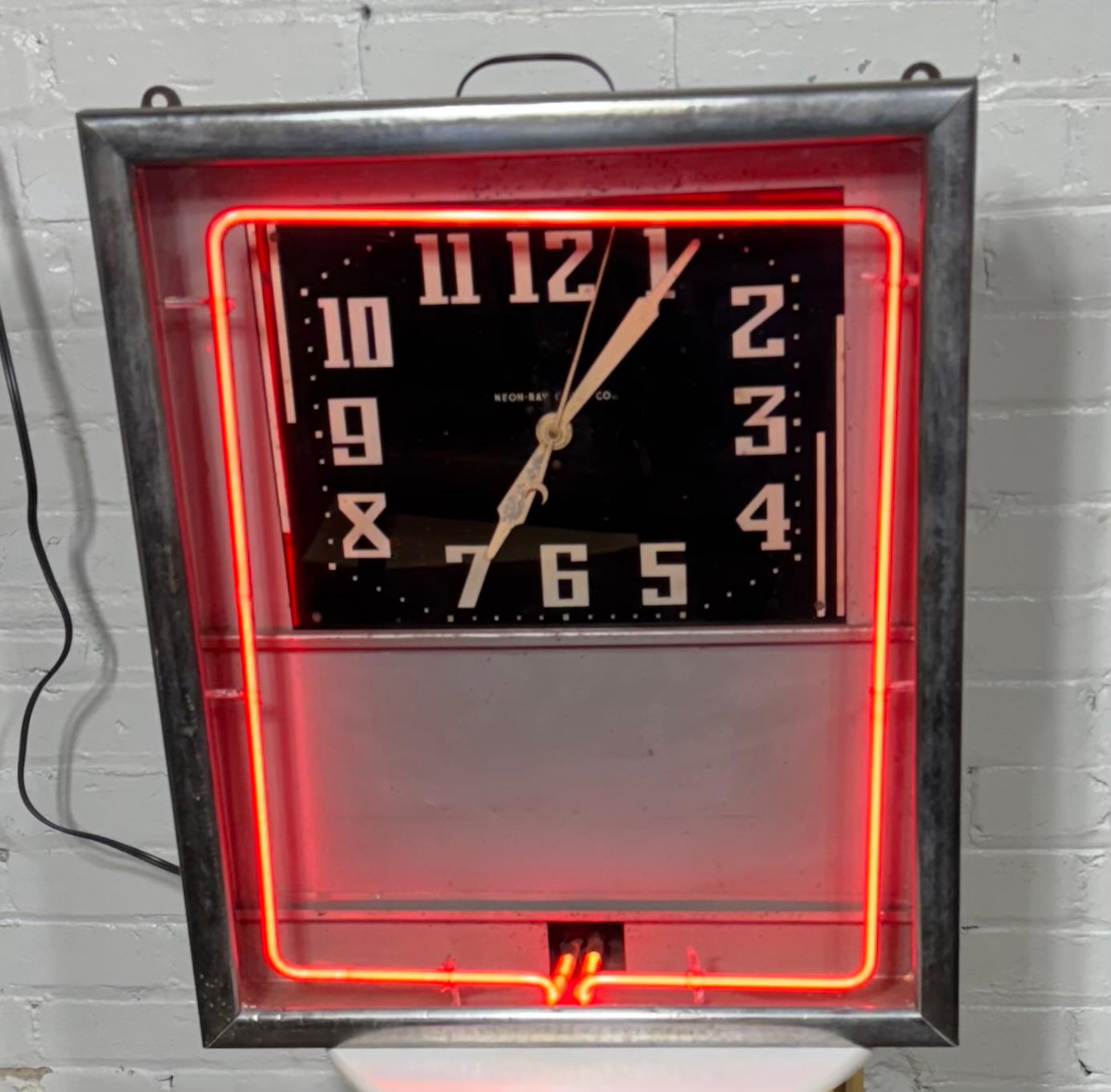 American 1930's /40's Art Deco Red Neon Advertizing Clock For Sale