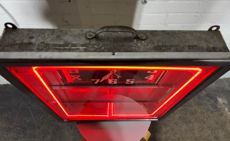1930's /40's Art Deco Red Neon Advertizing Clock For Sale at 1stDibs