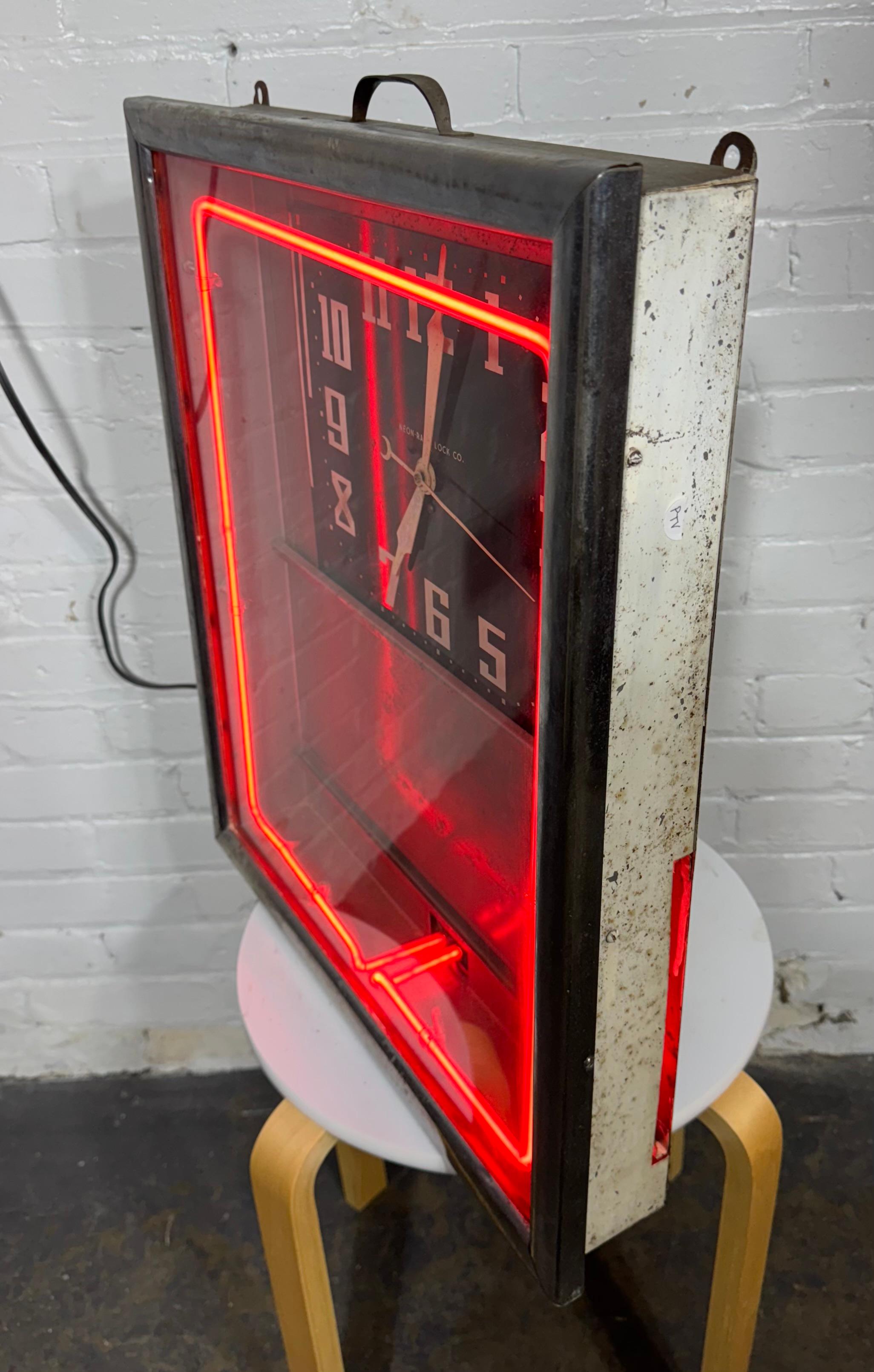 1930's /40's Art Deco Red Neon Advertizing Clock For Sale 1