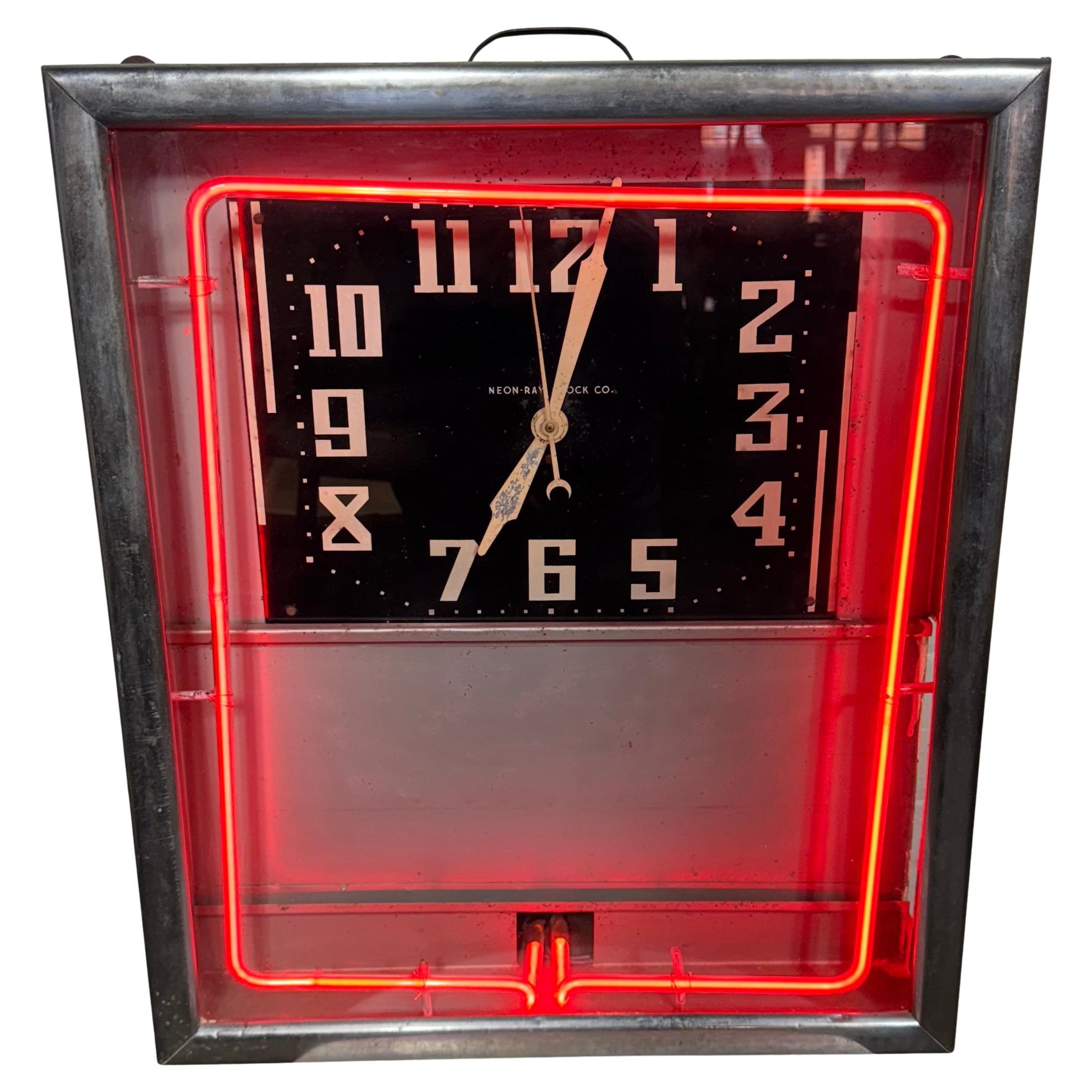 Reloj Publicitario Art Decó Neón Rojo Años 30/40