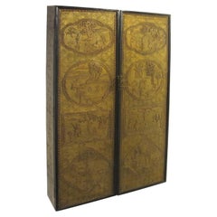 1930s/40s English Wall Mounted Cabinet with Gold Gesso Chinoiseries Panels