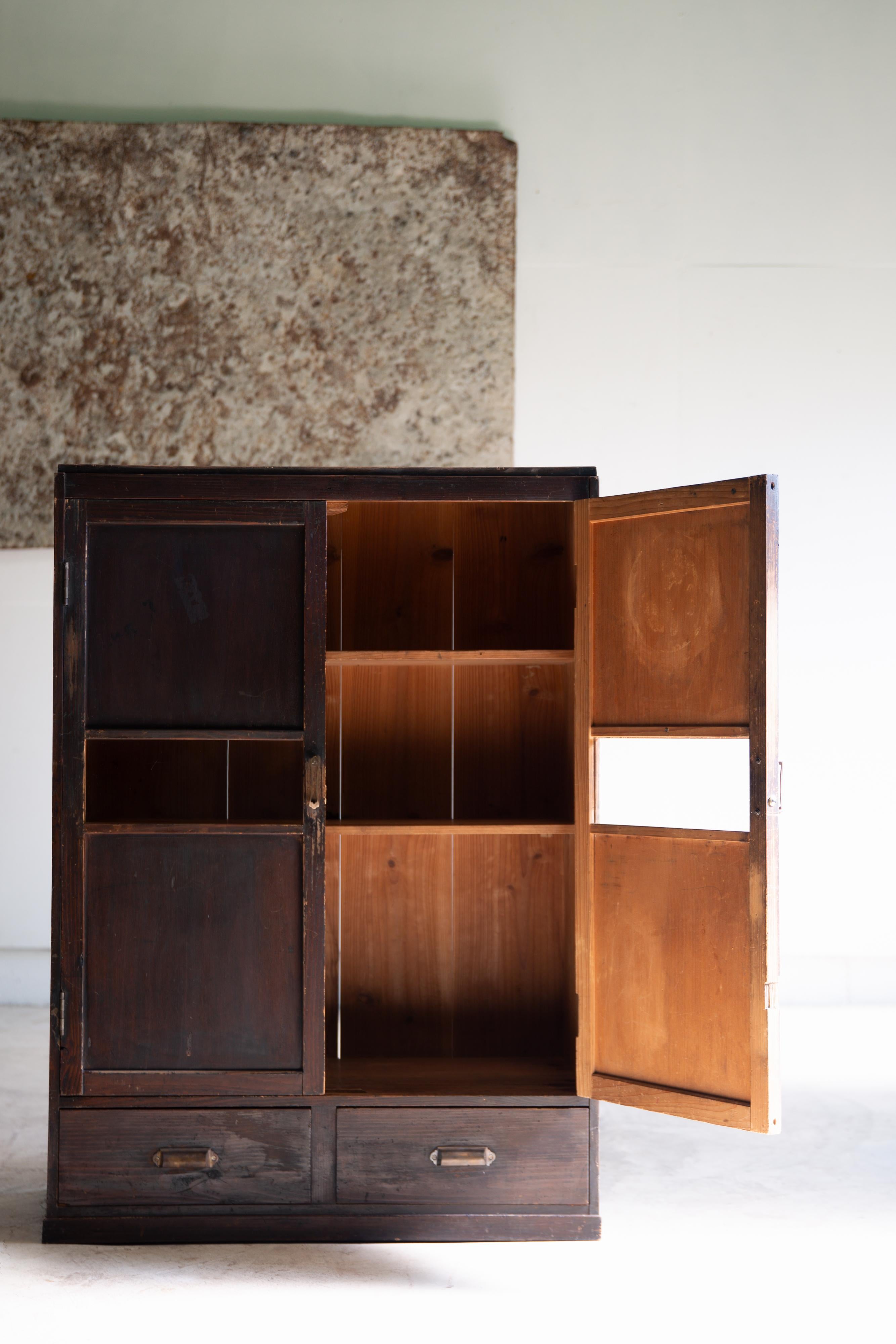 Woodwork 1930s - 1940s Japanese antique mid-size closet with drawers, wabi sabi organic For Sale