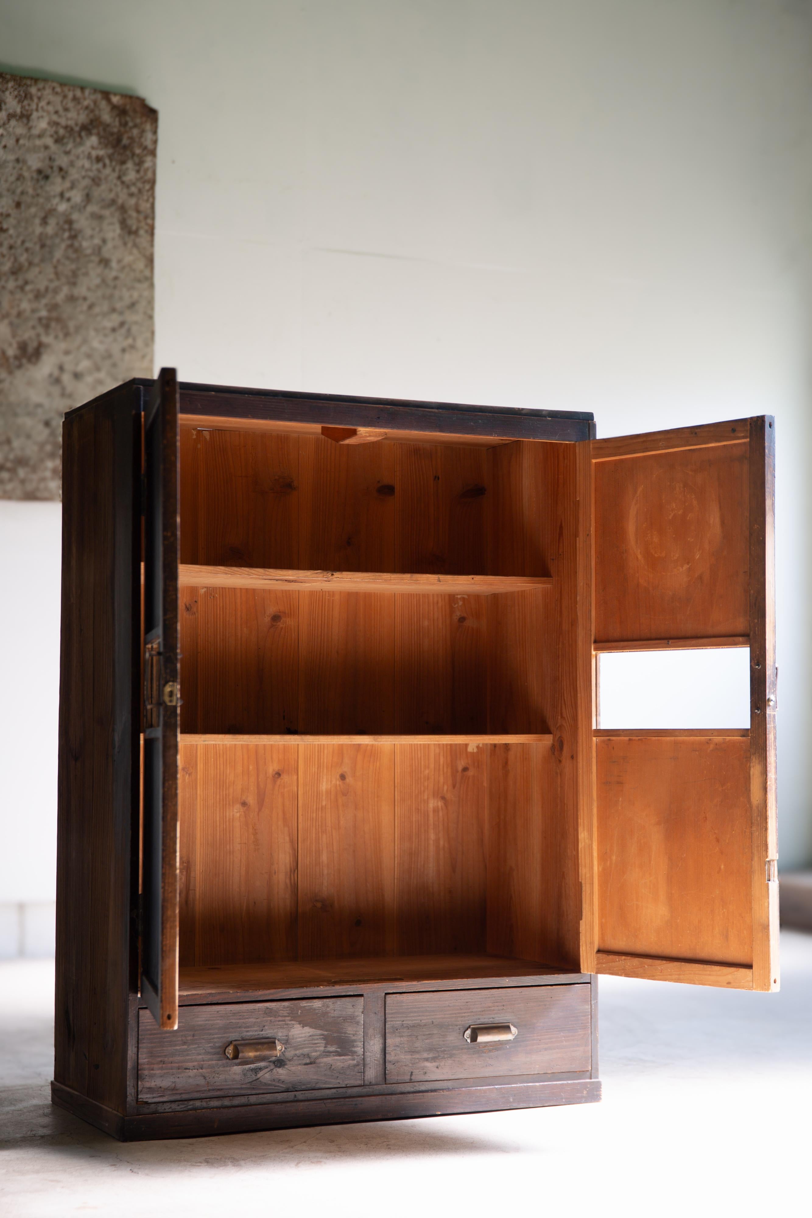 20th Century 1930s - 1940s Japanese antique mid-size closet with drawers, wabi sabi organic For Sale