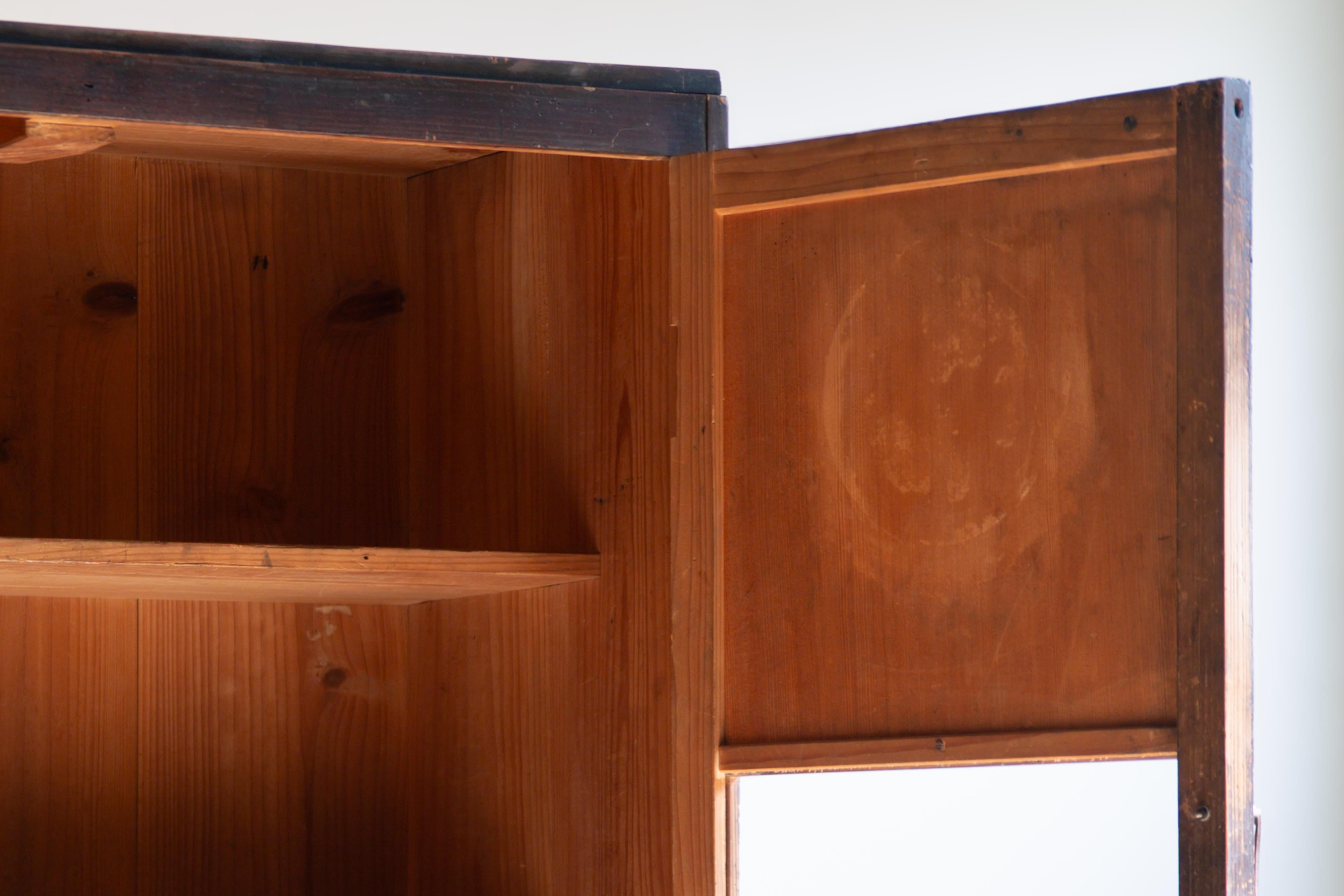 Glass 1930s - 1940s Japanese antique mid-size closet with drawers, wabi sabi organic For Sale