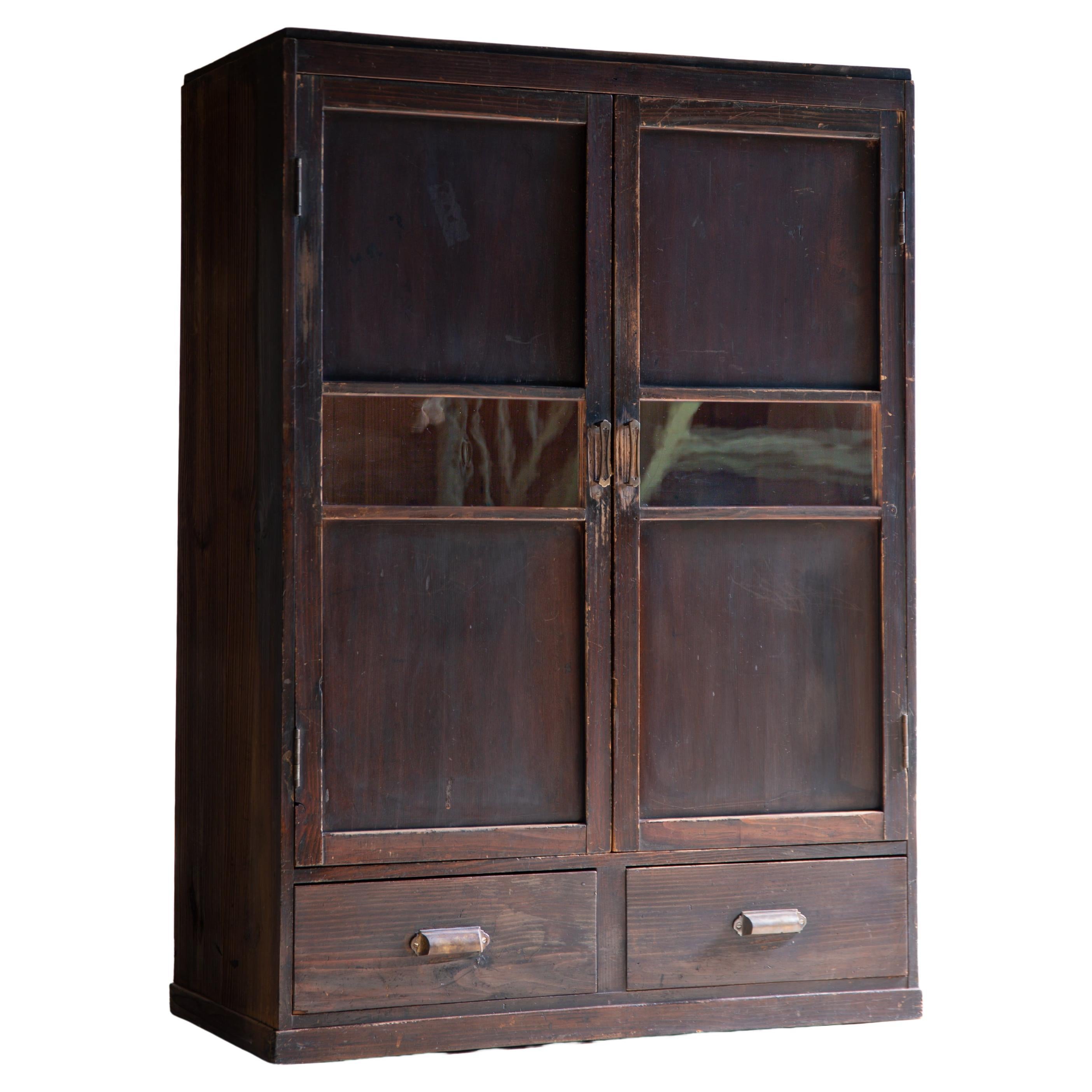 1930s - 1940s Japanese antique mid-size closet with drawers, wabi sabi organic For Sale