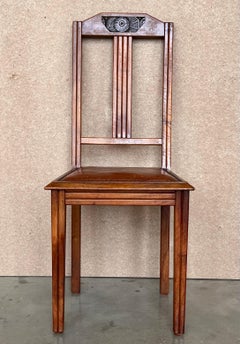 1930s 40s Modernist Set of Six French Art Deco Oak Dining Chairs Charles Dudouyt