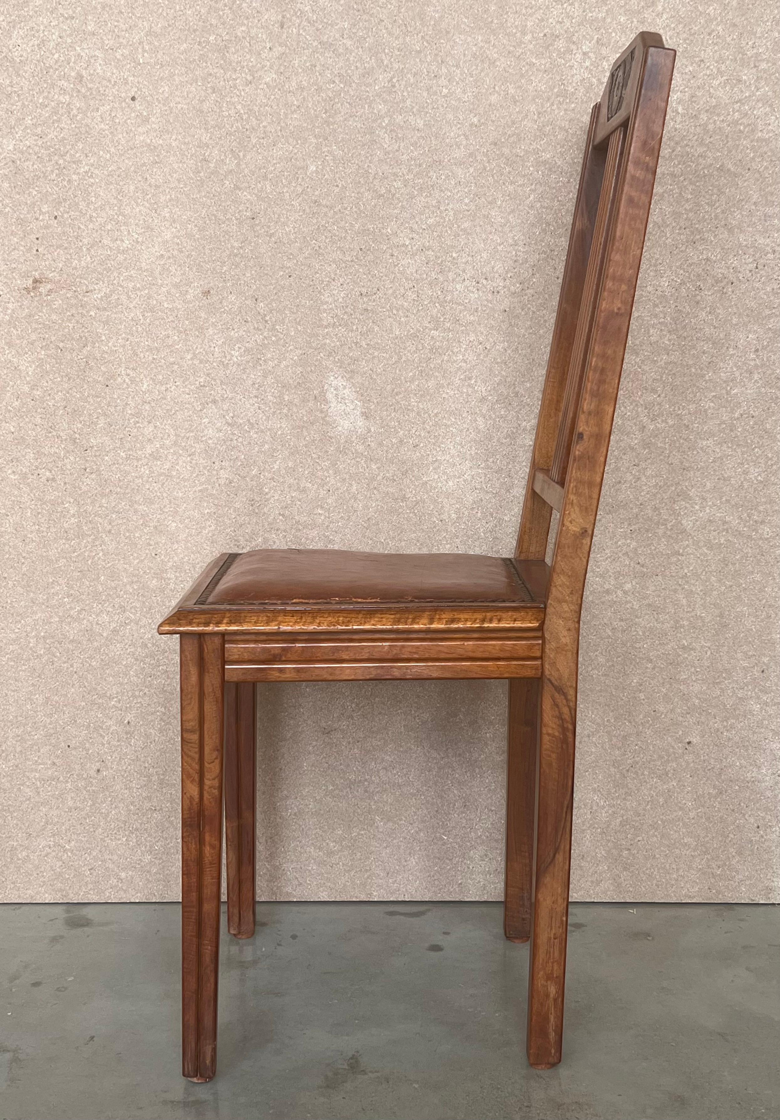 20th Century 1930s 40s Modernist Set of Six French Art Deco Oak Dining Chairs Charles Dudouyt For Sale