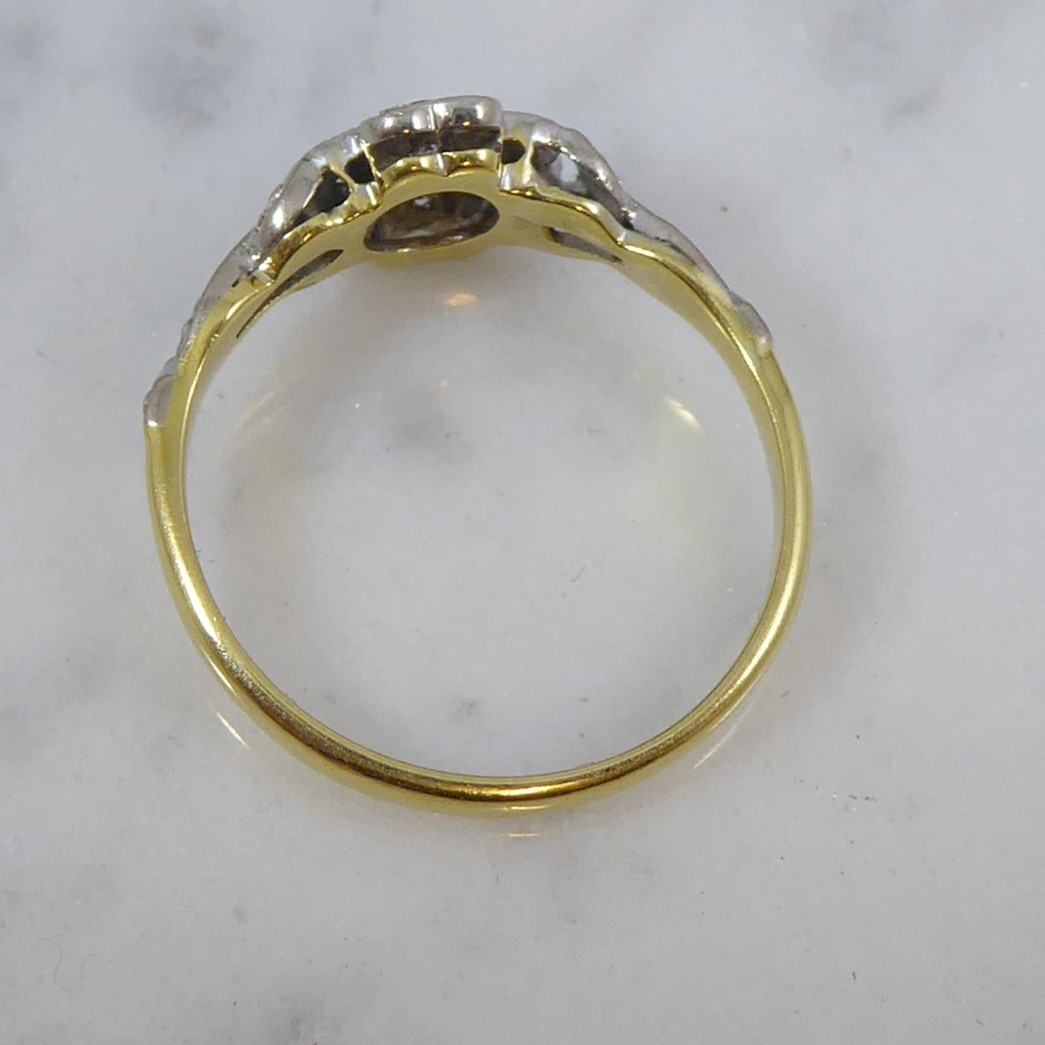 Round Cut 1930s-1940s Vintage Diamond Ring in Flower Cluster Design, Marked 18ct and Plat