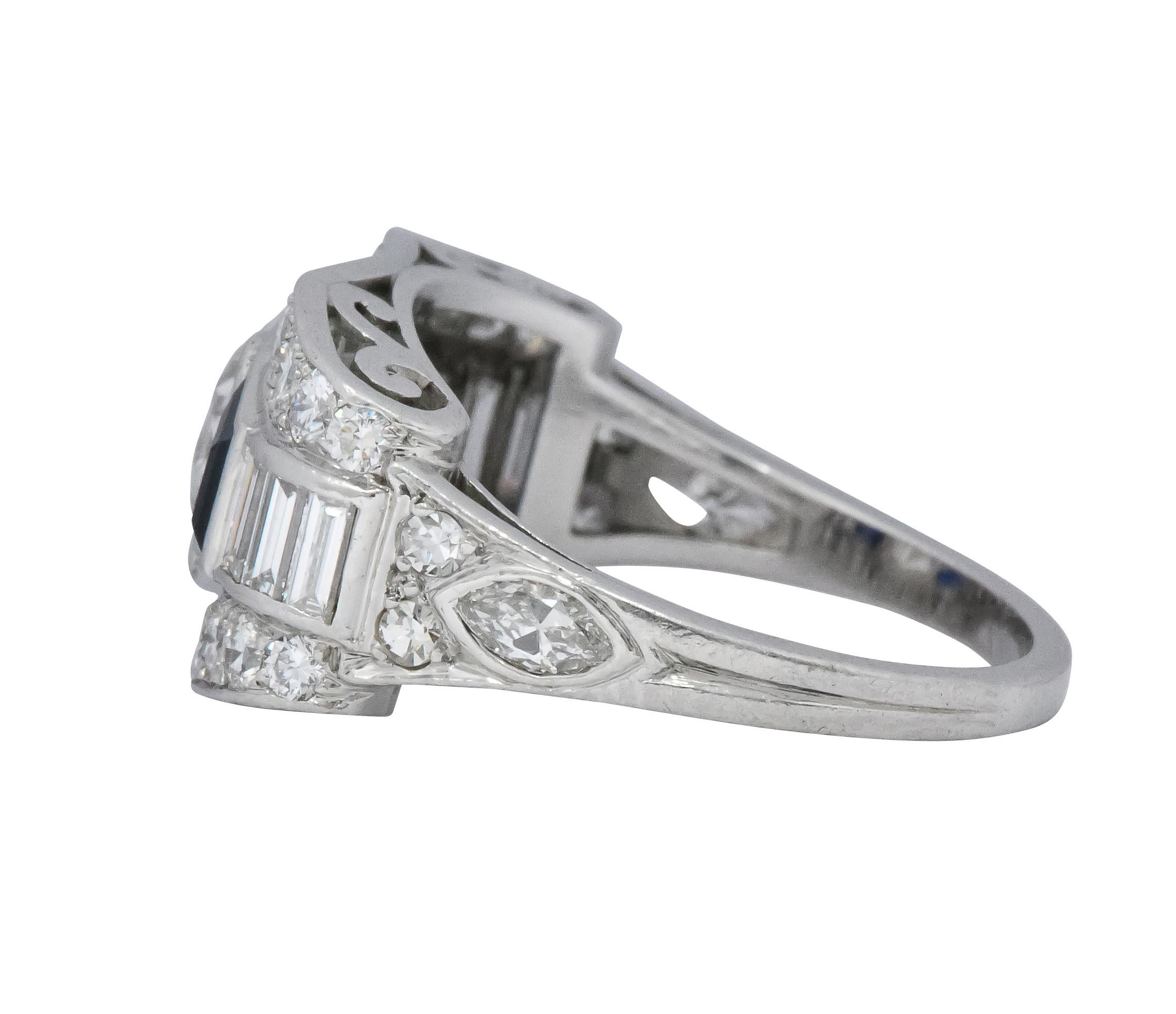 1930s 4.20 Carat Diamond Sapphire Art Deco Platinum Ring 1