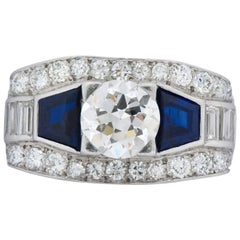 1930s 4.20 Carat Diamond Sapphire Art Deco Platinum Ring