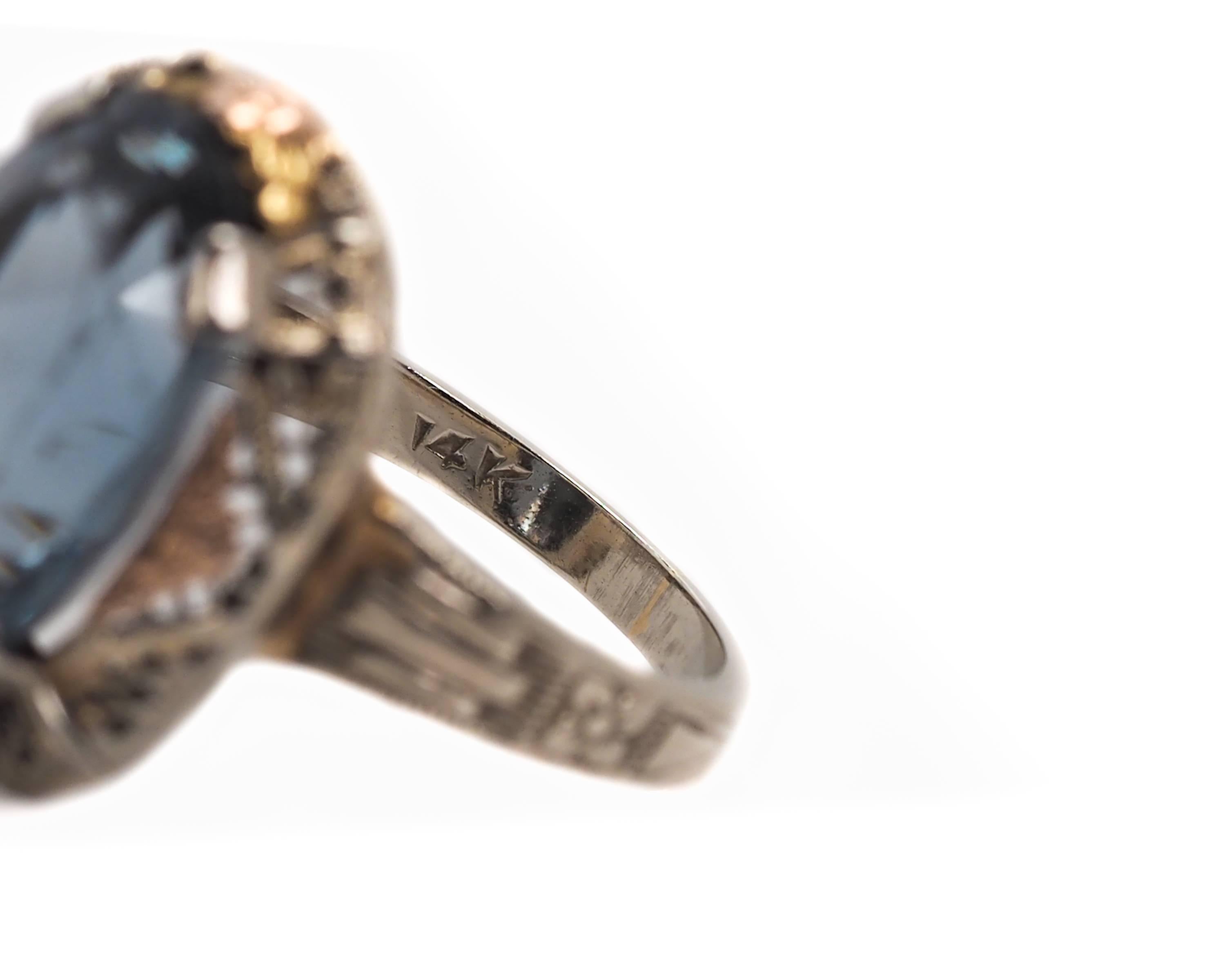 1930s 5 Carat Blue Topaz and 14 Karat Tri-Color Gold Filigree Ring In Good Condition In Atlanta, GA