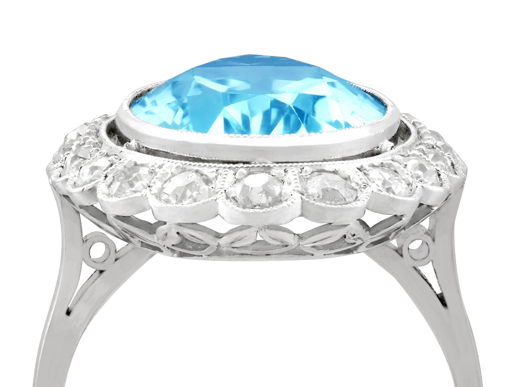 A stunning antique 1930s 7.28 carat aquamarine and 1.30 carat diamond, platinum dress ring; part of our diverse antique jewelry and estate jewelry collections.

This stunning, fine and impressive antique aquamarine ring has been crafted in