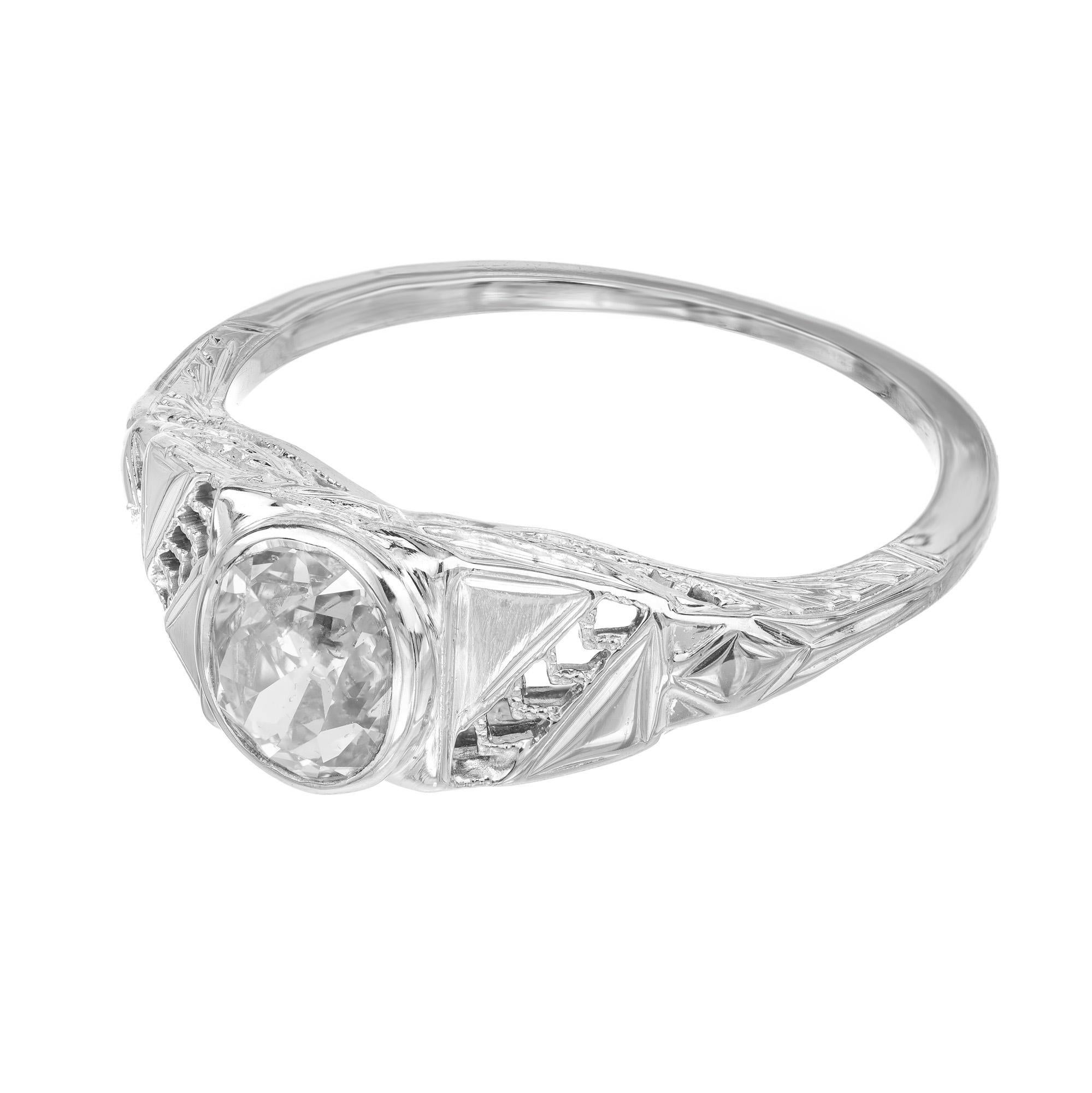 Old Mine Cut .82 Carat Old Mine Brilliant Cut Diamond Gold Art Deco Engagement Ring For Sale