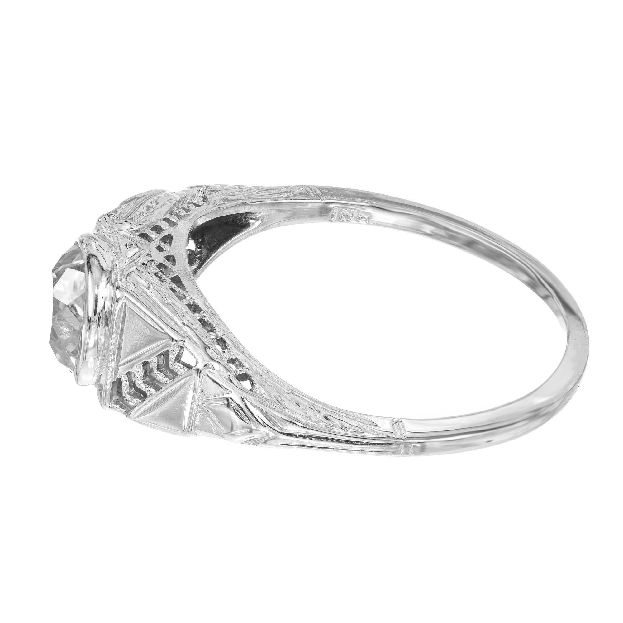 Women's .82 Carat Old Mine Brilliant Cut Diamond Gold Art Deco Engagement Ring For Sale