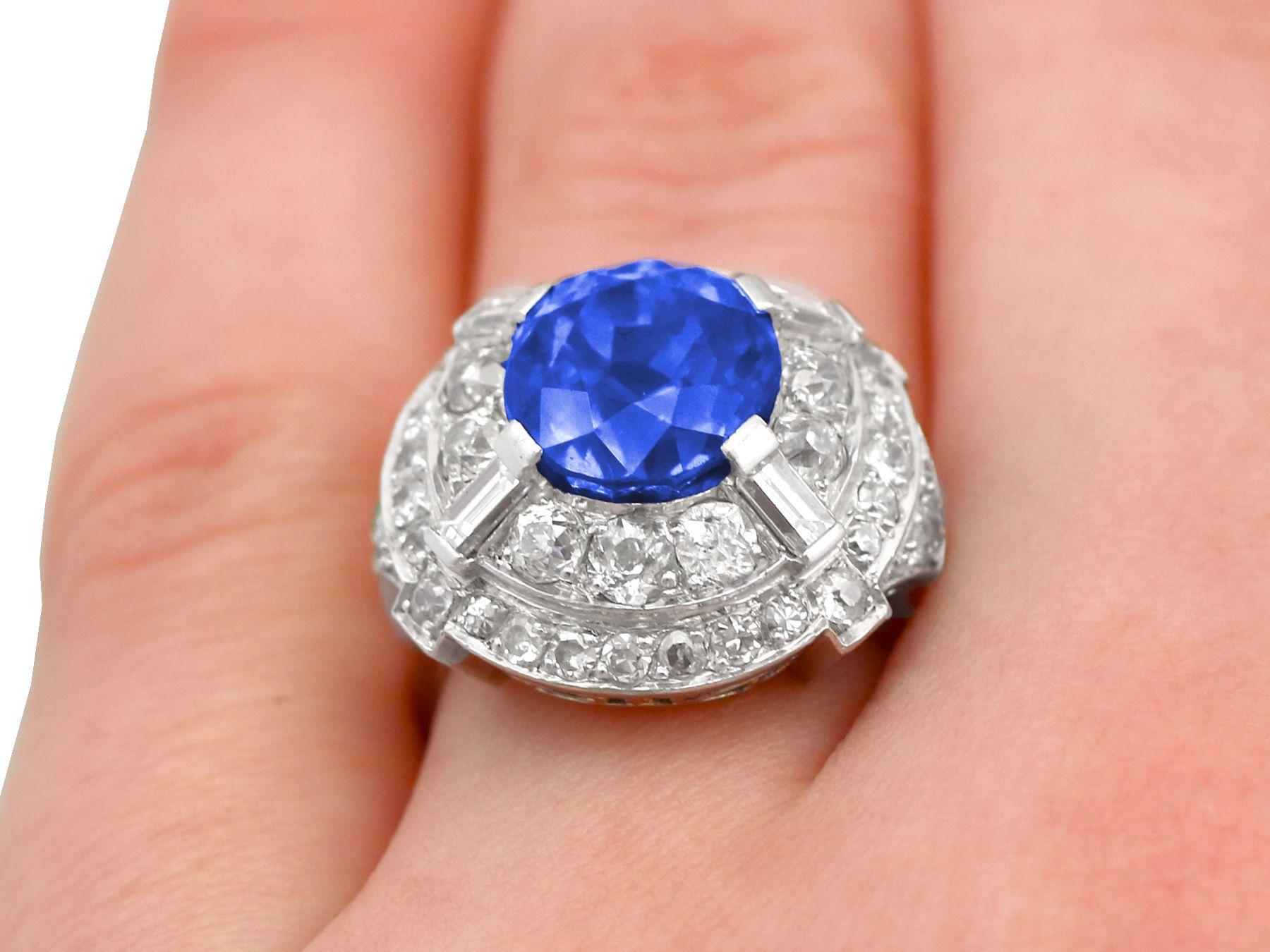 8.80 Carat Ceylon Sapphire and 2.68 Carat Diamond Cocktail Ring in White Gold For Sale 6