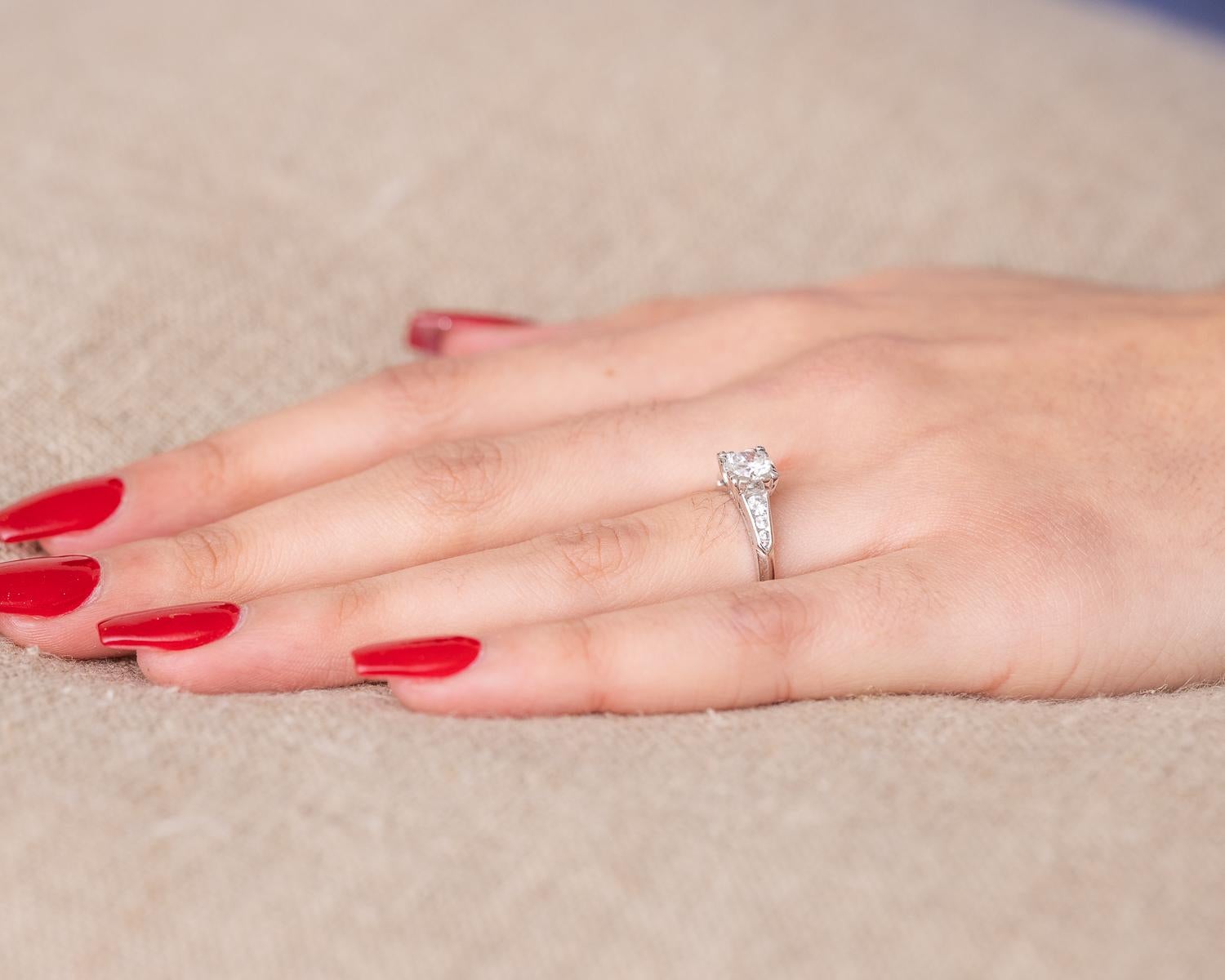 Round Cut 1930s .95 Carat Total Diamond Platinum Engagement Ring