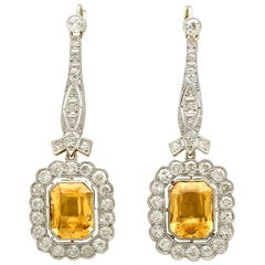 1930s 9.52 Carat Citrine and 4.55 Carat Diamond Yellow Gold Drop Earrings