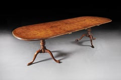 1930s Burr Walnut Twin Pedestal Extending Two Leaf Dining Table