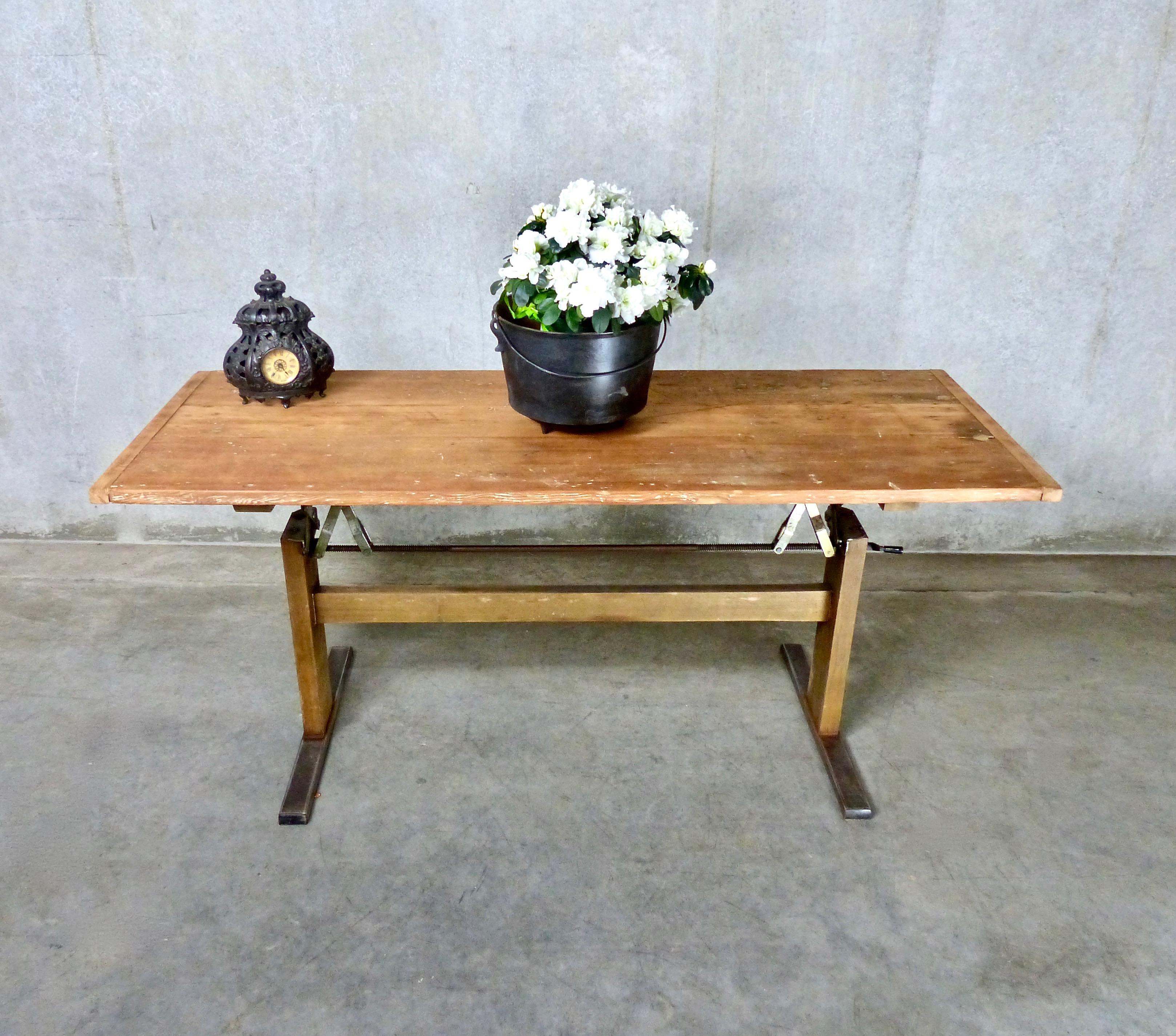 adjustable height wooden table