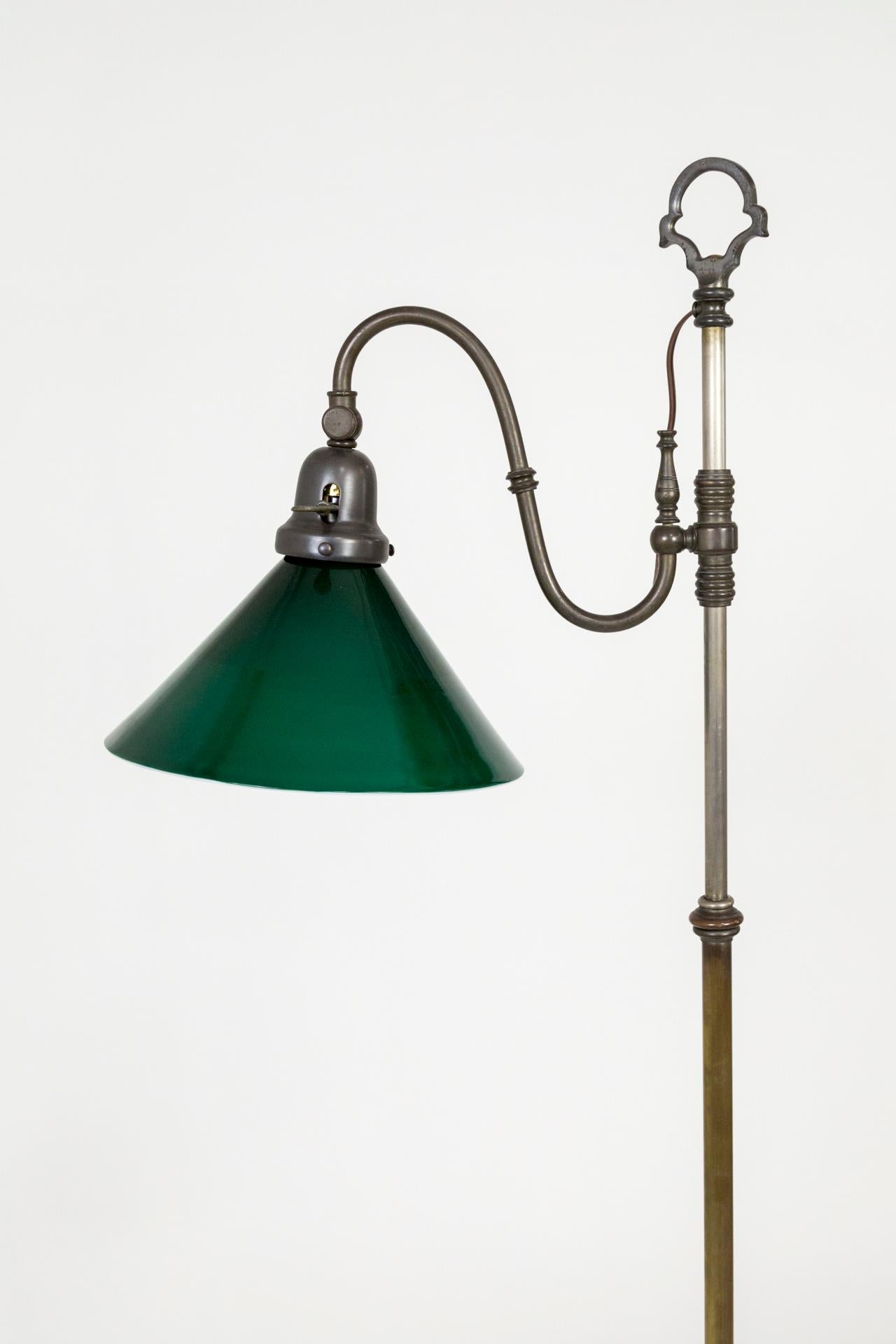 1930s Adjustable Paw Foot Floor Lamp with Green Glass Shade In Good Condition In San Francisco, CA