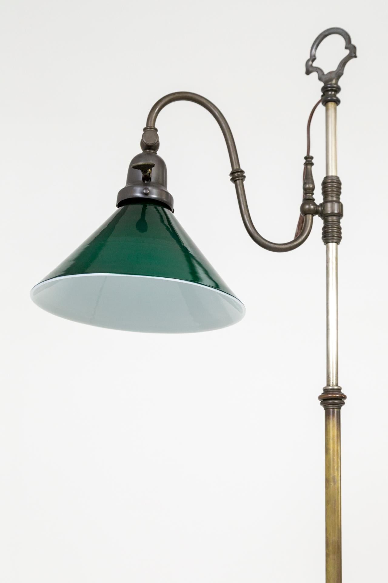 Mid-20th Century 1930s Adjustable Paw Foot Floor Lamp with Green Glass Shade