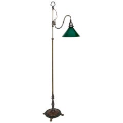 1930s Adjustable Paw Foot Floor Lamp with Green Accent Base and Shade
