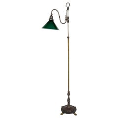 1930s Adjustable Paw Foot Floor Lamp with Green Glass Shade