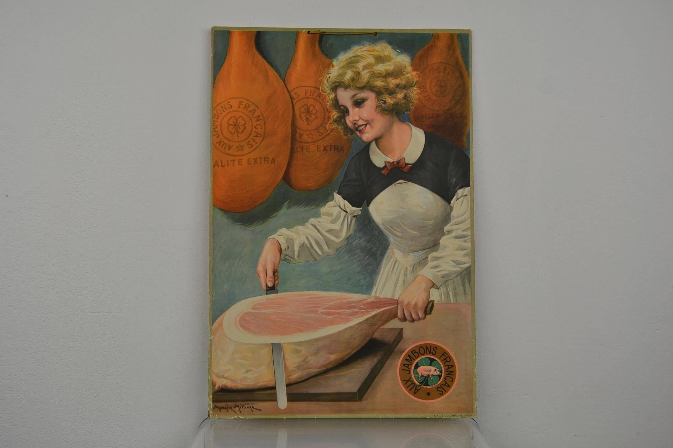 1930s Advertising Sign for French Ham, Designed by Millière Maurice 10