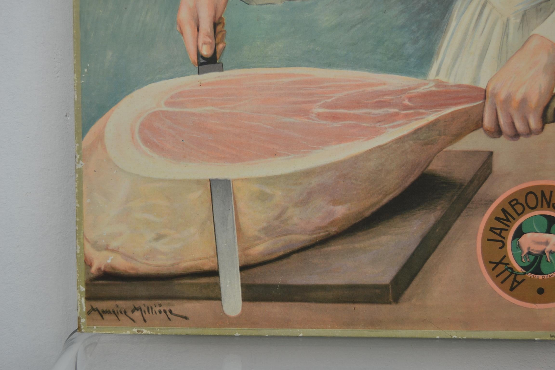 20th Century 1930s Advertising Sign for French Ham, Designed by Millière Maurice