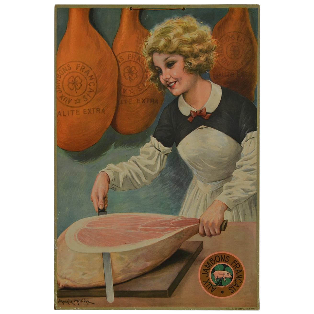 1930s Advertising Sign for French Ham, Designed by Millière Maurice