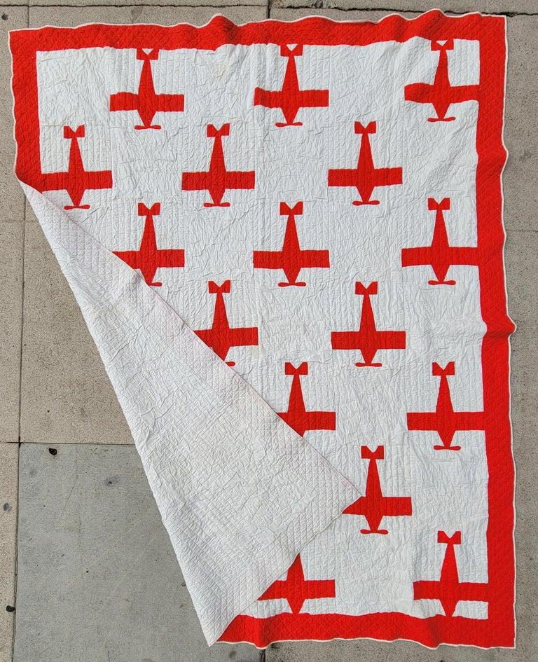 Colcha de apliques de aviones de los años 30 Hecho a mano en venta
