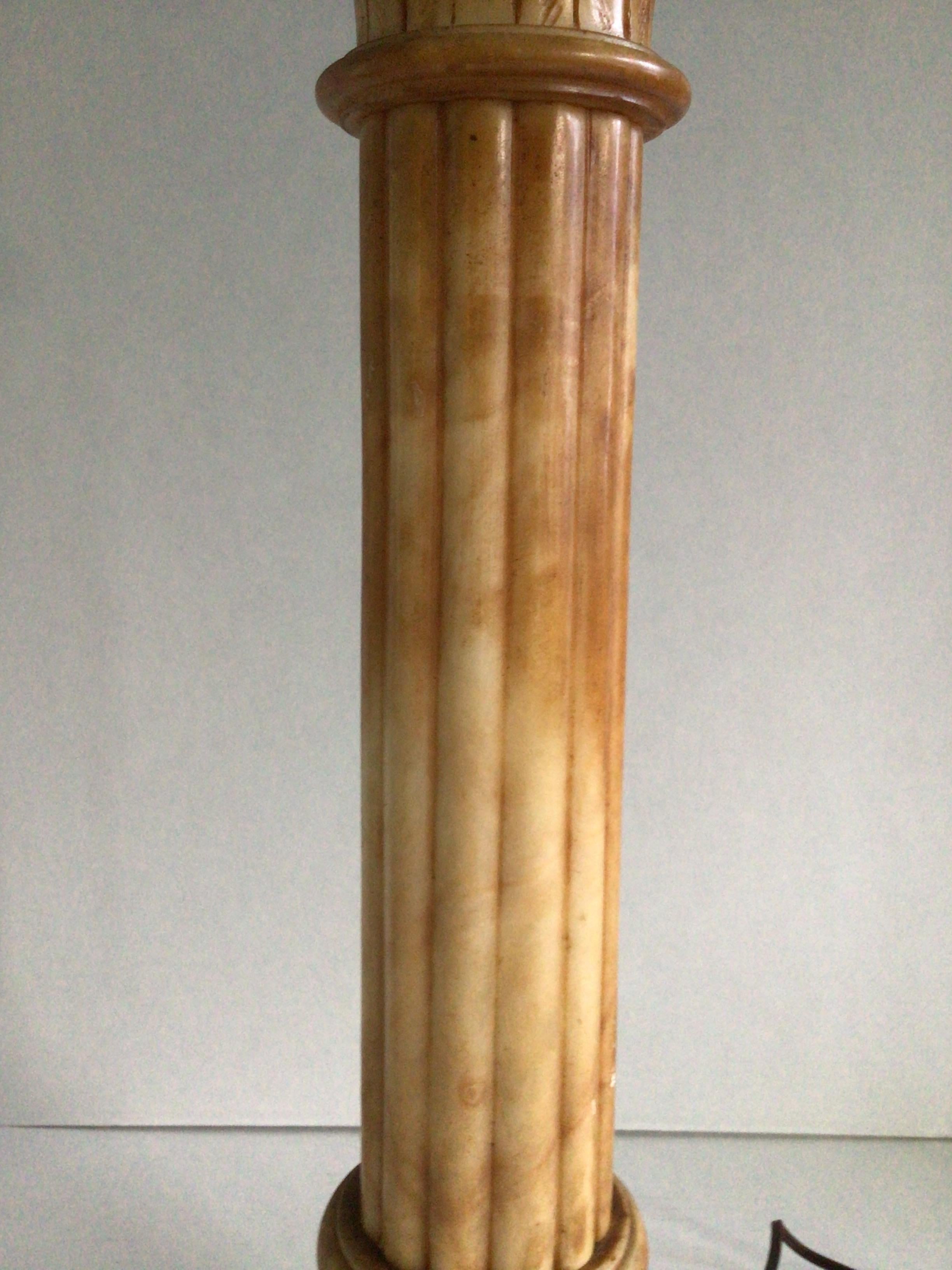 1930s Alabaster Patinated Beige Column Lamp For Sale 1