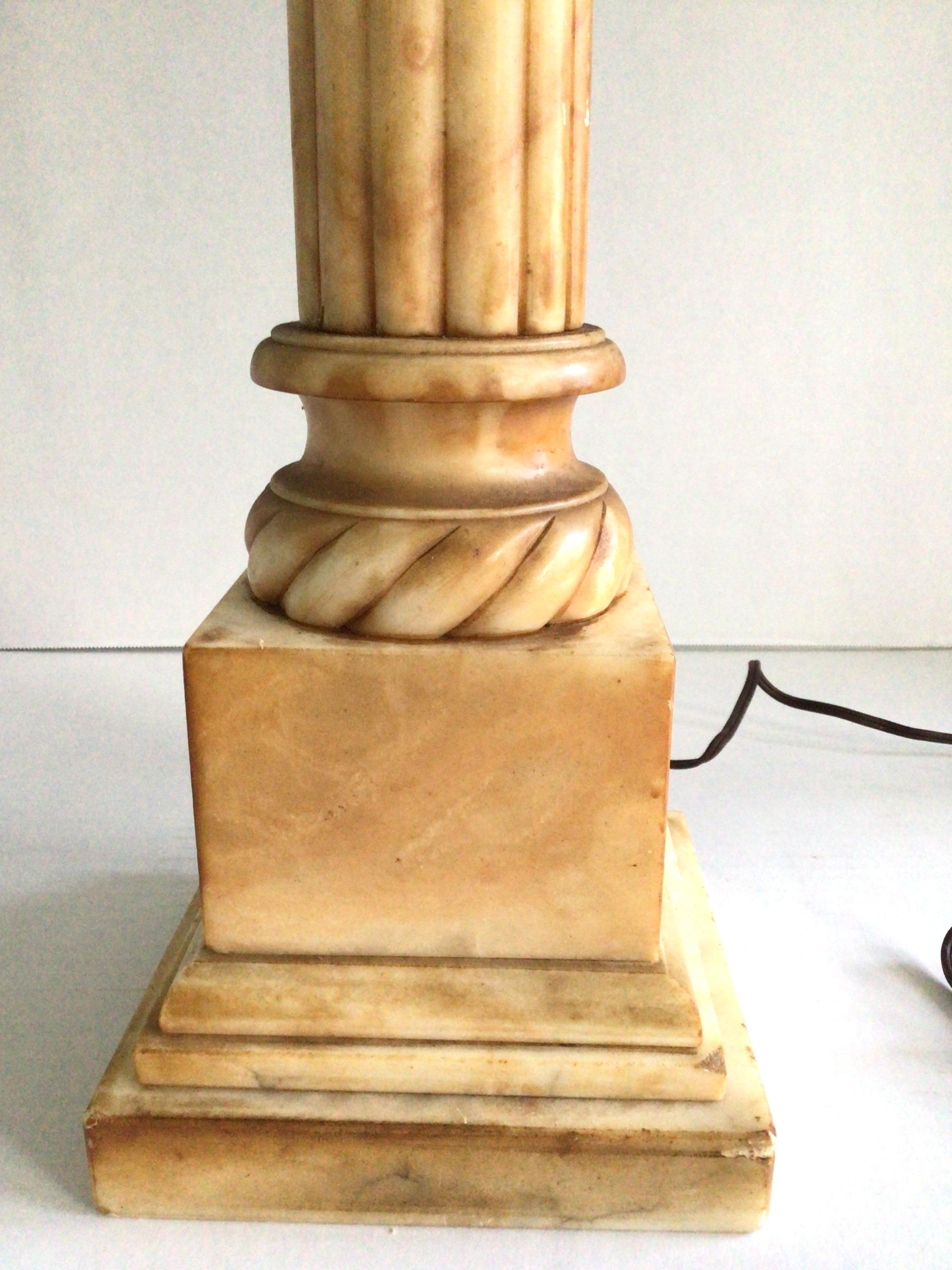 1930s Alabaster Patinated Beige Column Lamp For Sale 2